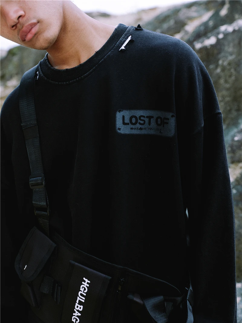 CoooColl Sweatshirts Kanye West Winter 19FW DESTROY Distress Old Crush SWEATSHIRT Streetwear HipHop Fashion Black Casual Men