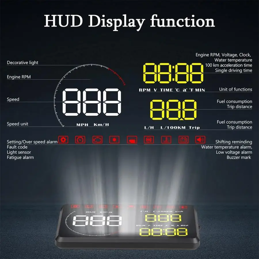 A9 HUD 5,5 дюймов общие двигатели дисплей головки ODB2 система оповещения HUD ODB2 система дисплей головки
