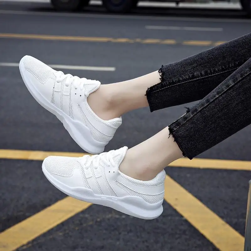 

2021new Women Shoes Flats Fashion Casual Ladies Walking Woman Lace-Up Mesh Breathable Female Sneakers Chunky women increase 4 cm