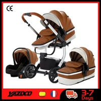 luxurious baby stroller 3 in 1 portable baby carriage pu leather aluminum frame rubber wheel high landscape newborn stroller