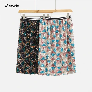 Женская юбка с геометрическими блестками Marwin, прямая юбка до середины икры, весна 2020