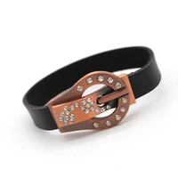 totabc fashion magnet crystal charm women bracelet black leather genuine punk rock bangles jewelry accessories