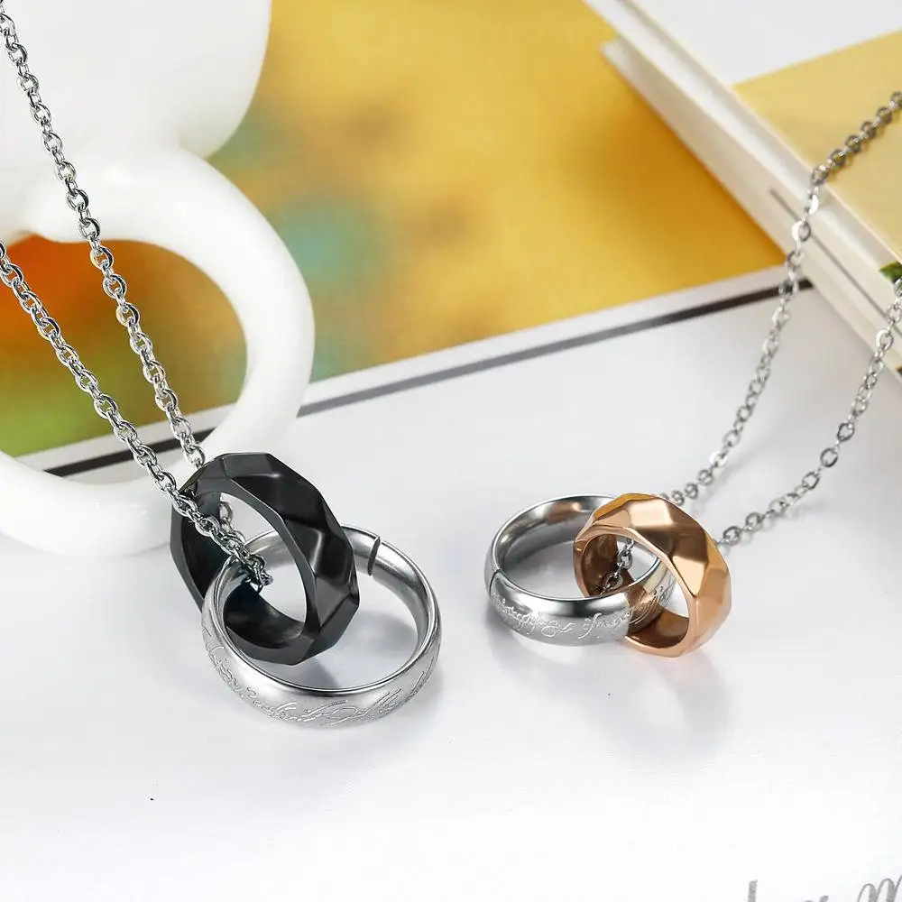 Necklaces for Women Stainless Steel Round Pendants Couples Jewelry Black Rose Gold Drop Shipping | Украшения и аксессуары