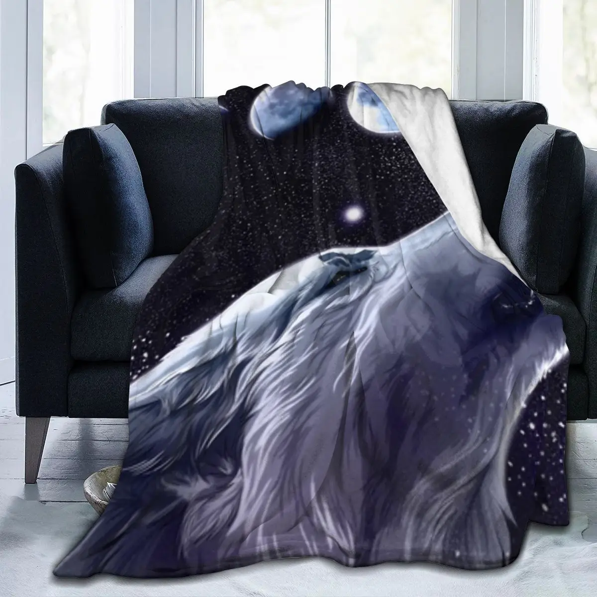 

Wild Wolf And Moon Animals Galaxy Fleece Throw Blankets For Sofa Bed Couch Dropship Wholesaling Drop ship Blanket