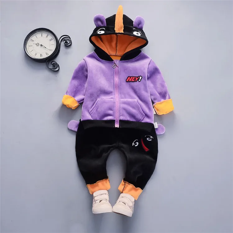 

New Arrival Autumn Winter Long Sleeve Children's Hooded Add Velvet Suit Boy's Clothing Sets Toddler Tracksuit Sets 1-5 YEARS