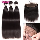 Прямые пучки волос с фронтальным перуанским пучком человеческих волос с закрытием предварительно выщипанные Remy кружевные фронтальные пучки с пучками ALIPOP