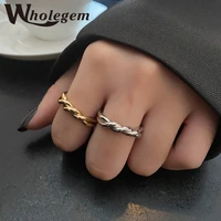 wholegem korean new trendy simple twist open rings for women minimalist metal temperament geometry brand accessories jewelry
