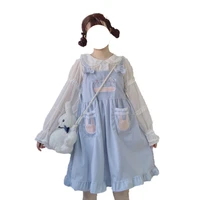 japanese vintage teens girl corduroy dress mori girl lolita kawaii bunny pink overalls harajuku cute rabbit bow knot strap dress