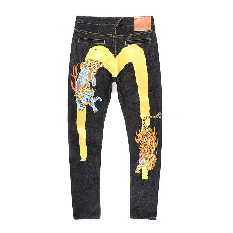 Новинка года; модные повседневные мужские Джинсы Evisu наивысшего качества в стиле хип-хоп с вышивкой; Аутентичные Мужские дышащие прямые брюки - Цвет: Коричневый