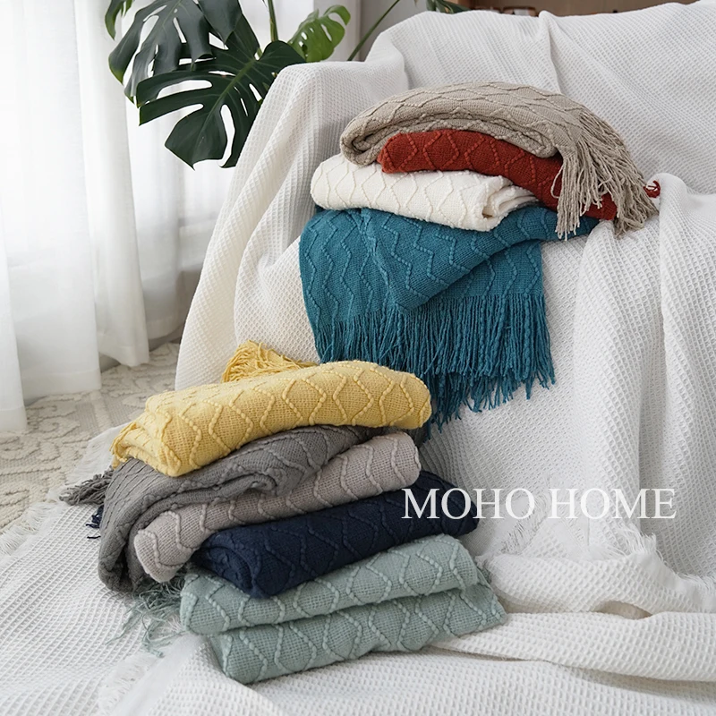 Североевропейское вязаное шерстяное одеяло полотенце скандинавский диван
