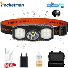 Портативный Миниатюрный светодиодный налобный фонарь XPE + COB с зарядкой от USB, светодиодный налобный фонарь для кемпинга, налобный фонарь для рыбалки, тактический фонарь