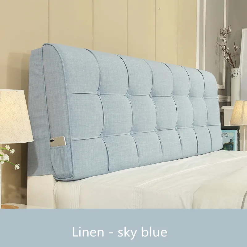 Linen sky blue Изголовье подушки могут быть настроены моющиеся ткани твердой древесины кровать задняя доска мягкий пакет чехол на спинку кровати - Цвет: Linen sky blue