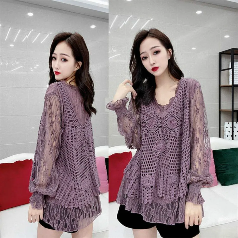 

European Station Spring and Autumn New Korean Fashion Western Style Color Matching Lace Dress Women's Thin Knit Bottoming Skirt