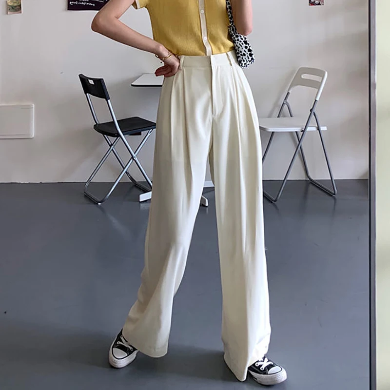 

Summer Loose Pants Fashion High Waist Thin Wide-leg Pants Simple Solid Black Casual Korean Trousers Korean New 2021