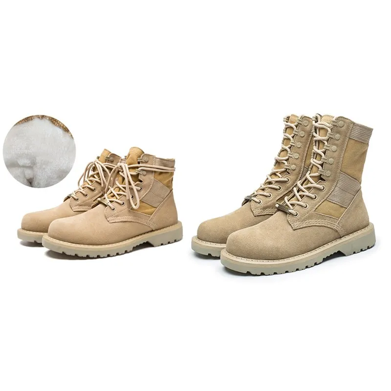 

Couple's Military Boots Male Fashion Autumn Winter Warm Motorcycle Boots Breathable Army Deserts Leather Boots Work Safety Shoes