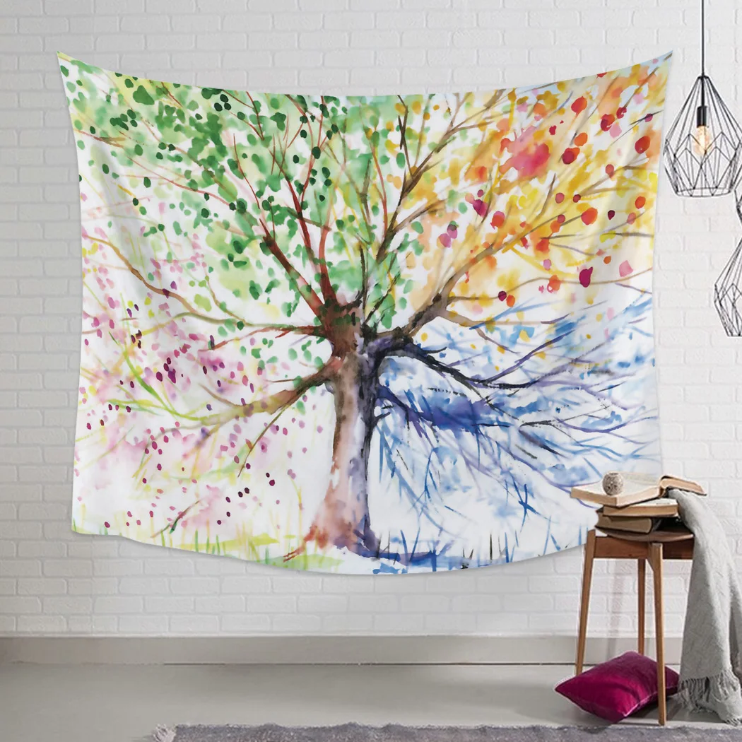 Colorful Life Tree Art Print Tapestry Boho Mandala Tapestries Witchcraft Wall Hanging Hippie Bedspread Blanket Beach Mat | Дом и сад