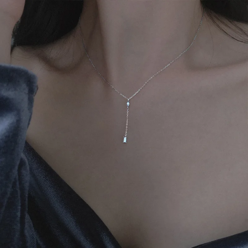 

KISSLOVE Новинка Запонки серебренные конструкции, блестящее циркониевое ожерелье-цепочка квадратный яркий Zircon для женщин и девушек, летнее, мо...