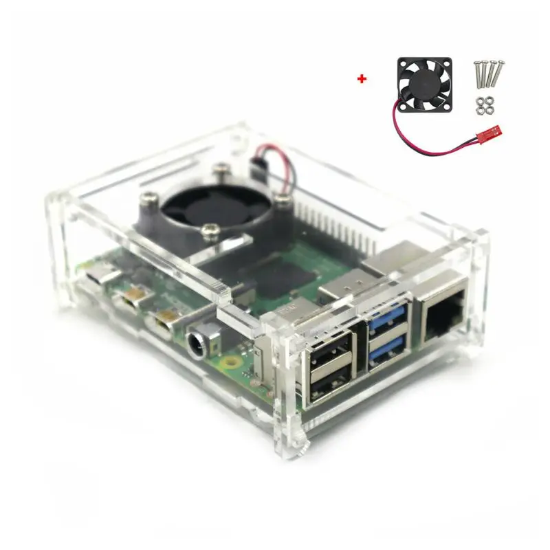 1 комплект прозрачный акриловый чехол с охлаждающим вентилятором для Raspberry Pi 4 Модель B аксессуары