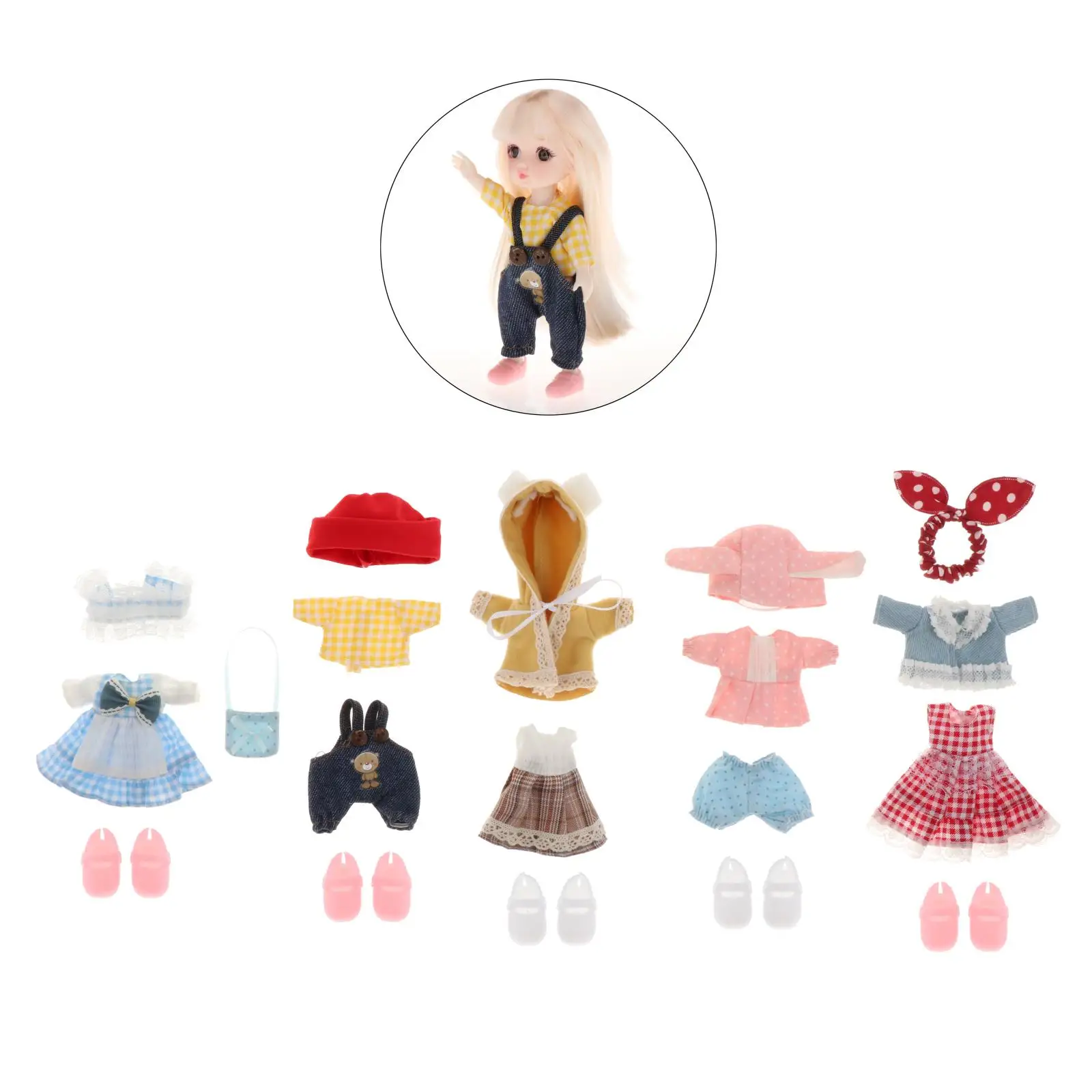 

5x Handmade 16cm Doll Party Outfits with Dolls Shoes Cloth Accs for Little Girl