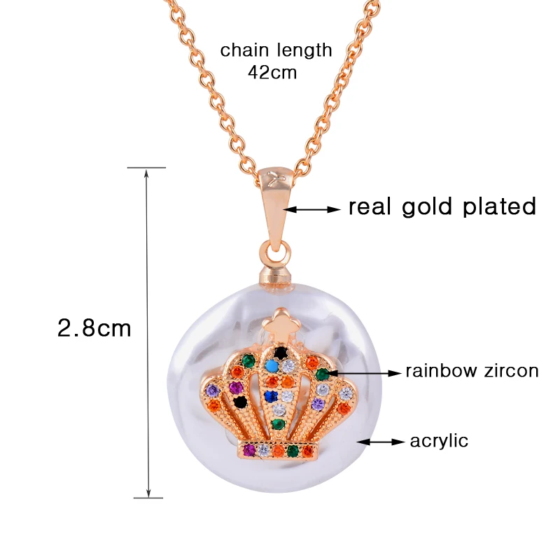 

LEEKER Round Acrylic Crown Owl Starfish Fan Inlaid Rainbow Zircon Pendant Crystal Necklace For Women Fashion Jewelry 727 K2