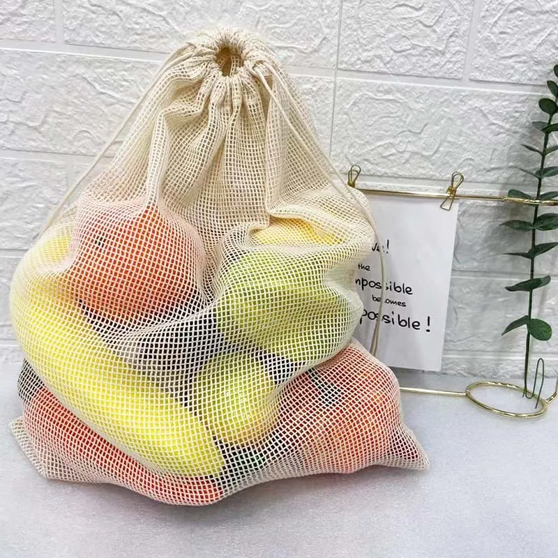 

Drawstring Reusable Vegetable Fruit Mesh Produce Bags Colorful Tape Washable Eco-Friendly Bags for Storage Toys Sundries