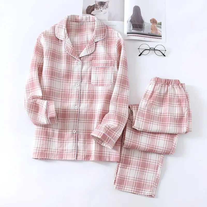 Women's Pajamas Set Summer 100% Cotton Sleepwear Set Home Suit for Spring women pajama sets Thin Long-sleeved Pants