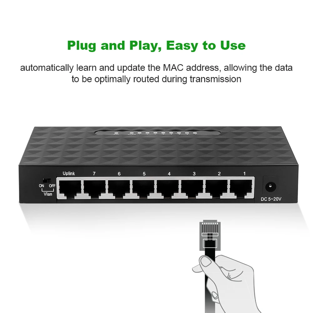 Kebidumei 8 портов пластиковый сетевой коммутатор гигабитный Настольный RJ45 Ethernet 1000