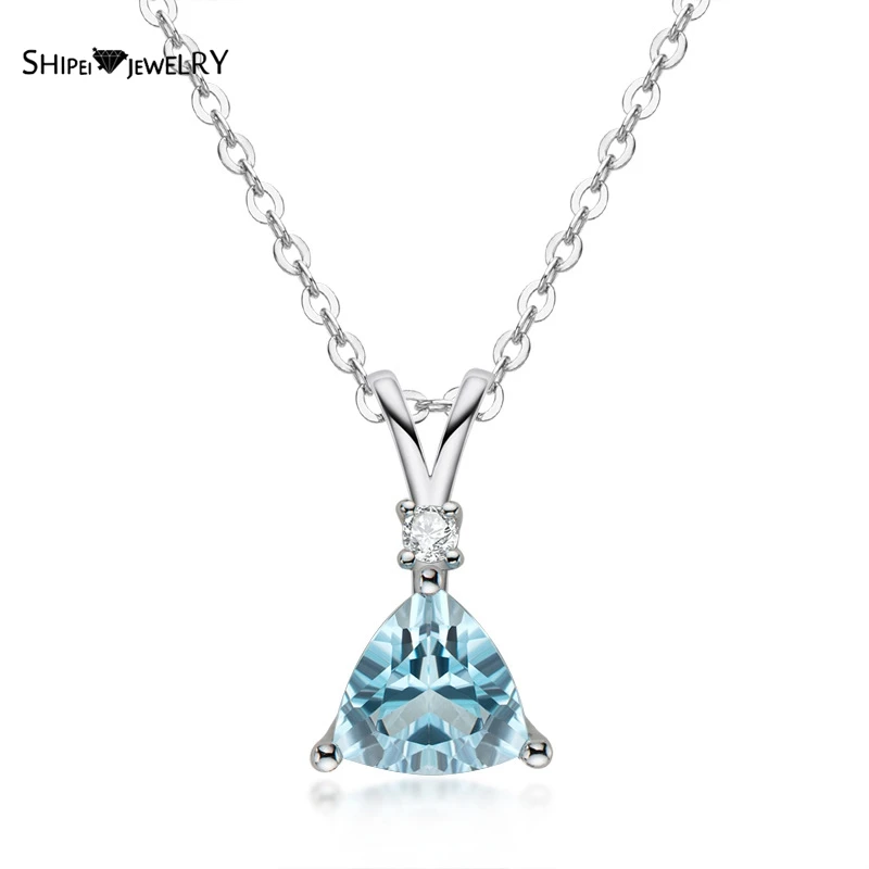 

Ожерелье с подвеской из серебра 100% пробы с натуральным треугольным камнем 925 карата, голубым топазом