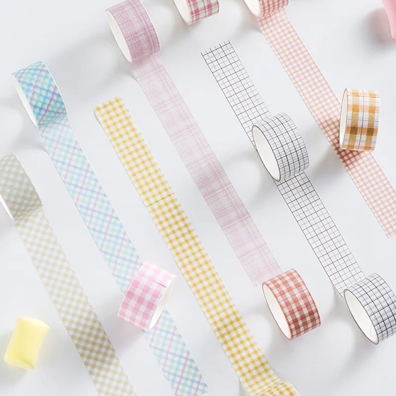

MOHAMM 4 Rolls Rainbow Plaid Decoration Washi Masking Tape Set Scrapbooking Stationary for Craft Scrapbook Journal DIY