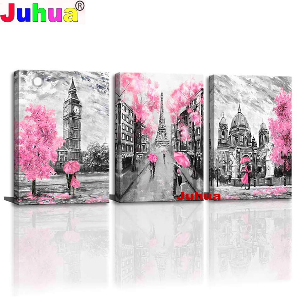 

Paris Tower Pink Lovers Decor 5D DIY Diamond Painting Full Square Drill Diamond Embroidery Portrait Diamond Mosaic Triptych