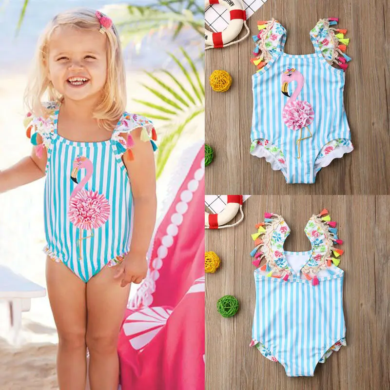 Купальник Emmababy для маленьких девочек купальник в полоску бикини с фламинго