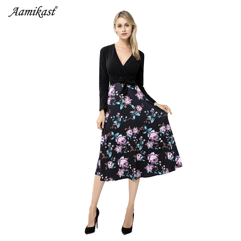 

2021 Новый Осень повседневное сексуальное платье с v-образным воротом, для женщин женское летнее длинное платье с длинными рукавами черный то...