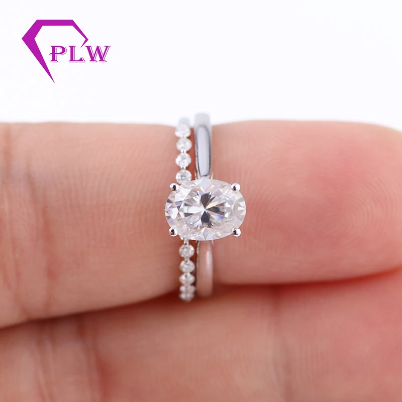 1.50Ct 6*8 мм Овальный Moissanite Бриллиантовая оправа набор обручальных колец 14 к белое