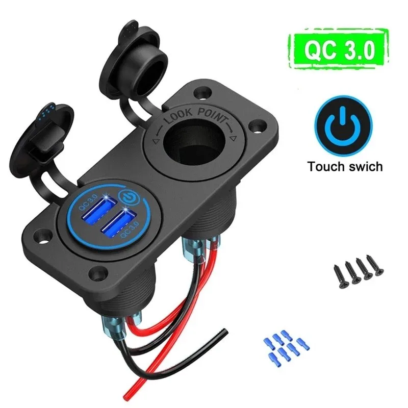 

Быстрая зарядка 3,0 USB Автомобильное зарядное гнездо Водонепроницаемый QC 3,0 устройство для автомобиля с двумя портами USB Зарядное устройство ...