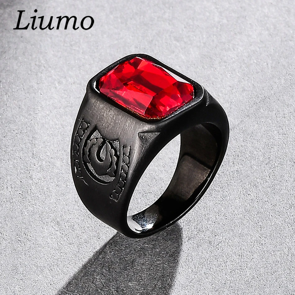 Винтажное байкерское кольцо Liumo из нержавеющей стали 316L с большим черным красным