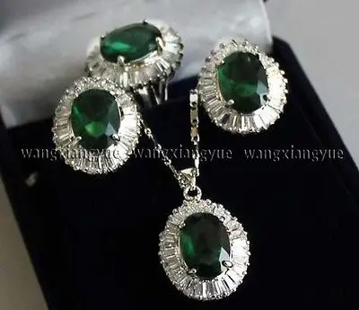 + 14K GP инкрустация Берил серьги/Кольцо/ожерелье кулон набор 18 &quot&gt ^^ 1&gt 18K