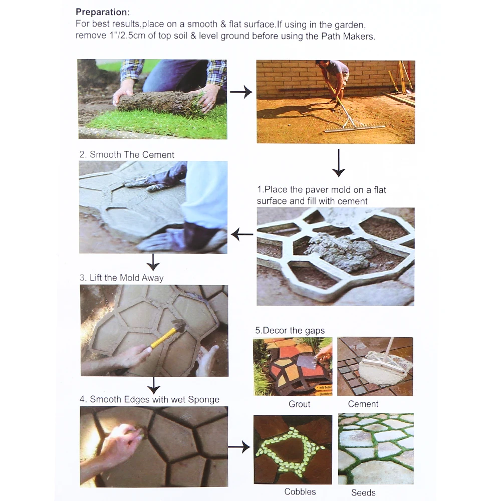 Paving Path Border Maker Molder Reusable Concrete Cement Stone Design Paver Walk Mould DIY Brick Mold |