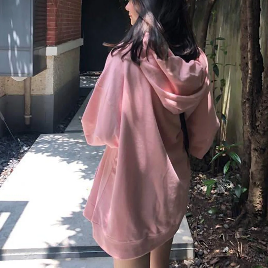 Зимняя модная женская Толстовка С Карманами синяя однотонная с длинным рукавом