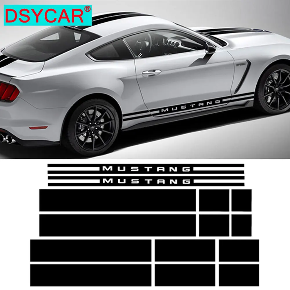 DSYCAR-Juego de pegatinas para coche Ford Mustang, conjunto de capó, techo trasero, falda lateral, raya de carreras, para Ford Mustang 2015-2017