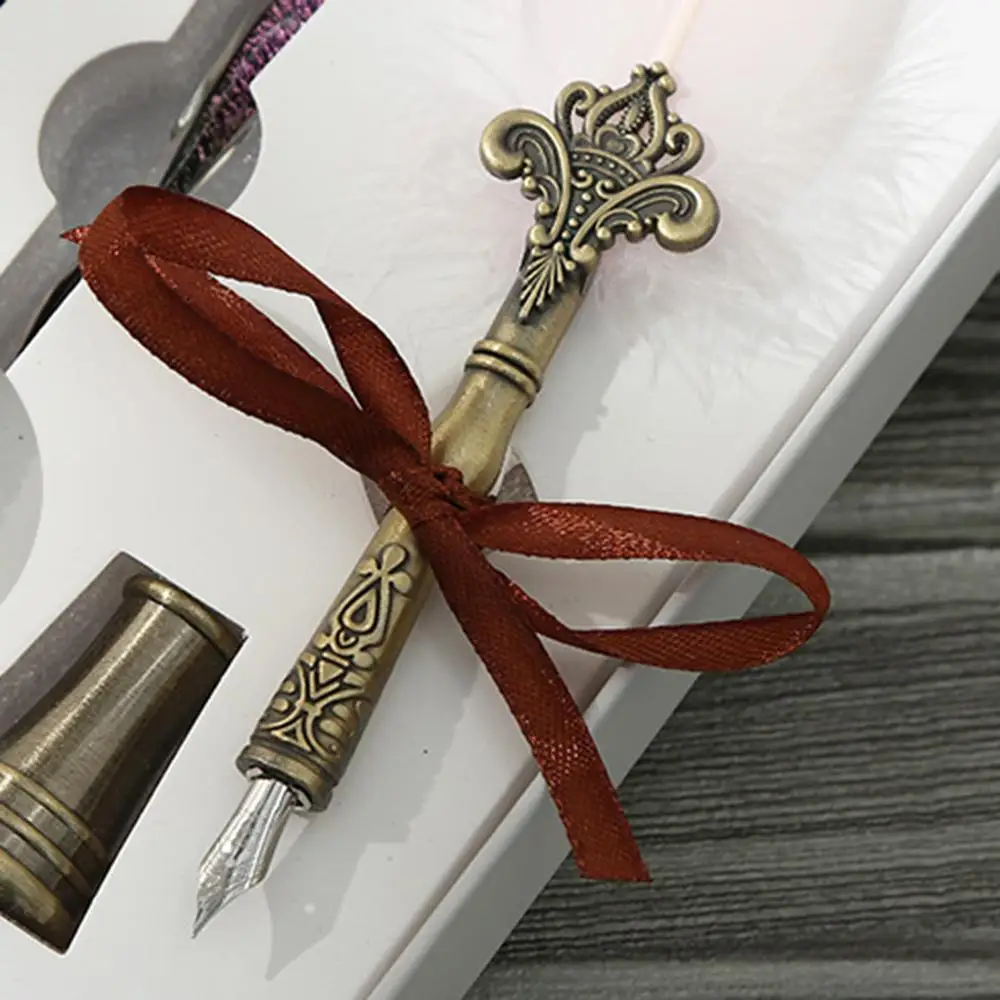 

1 Set Vintage Calligraphy Feather Dip Pen Fountain Pens Writing Ink Nibs Stationery School Birthday Gifts
