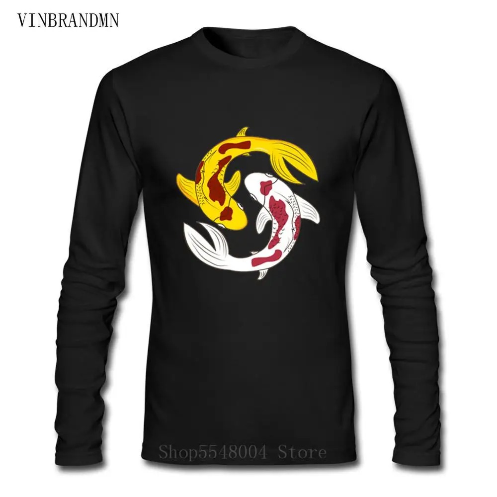 Футболка мужская с длинным рукавом хлопок топ хипстер Flyfish Geek Yin and Yang Koi Fish низкая