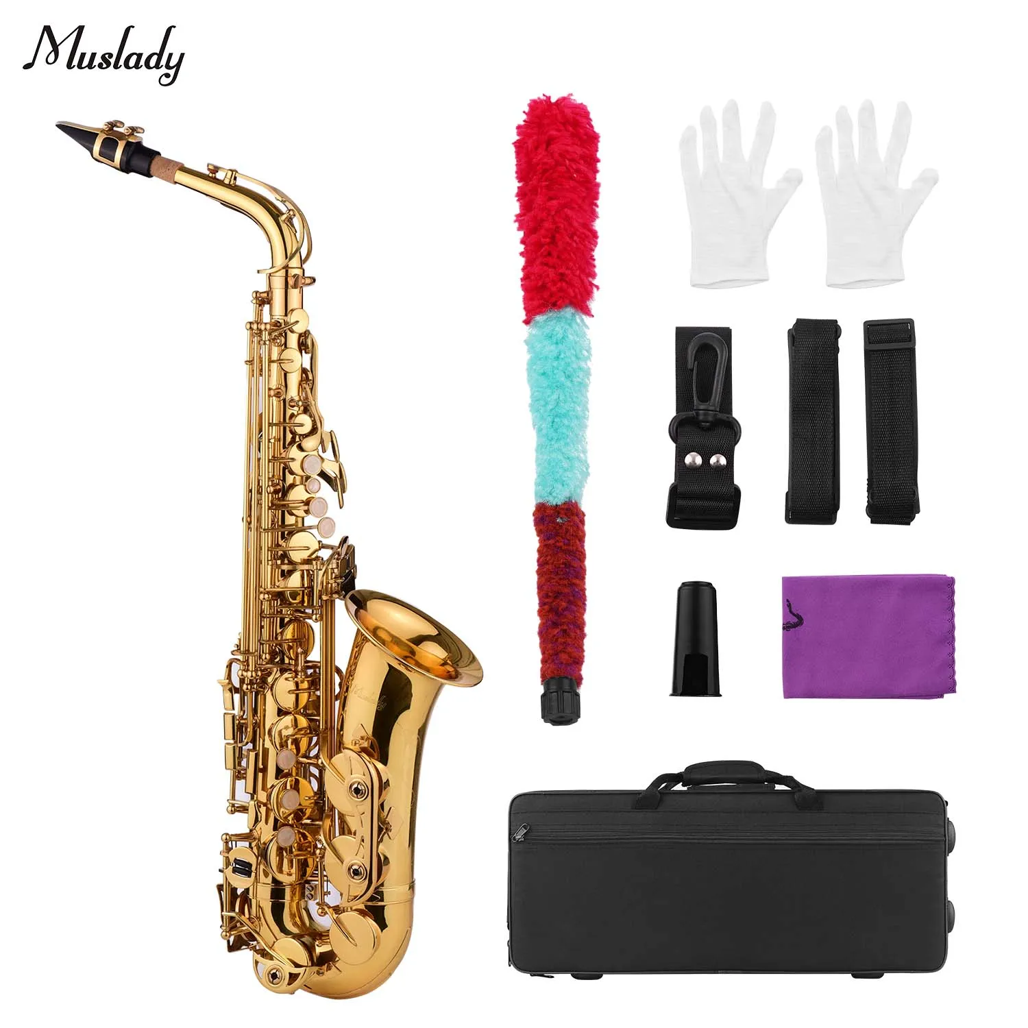 

Muslady Eb Alto Saxophone Sax Brass Body White Shell Key with Carry Case Gloves Cleaning Cloth Brush Sax Neck Strap for beginner