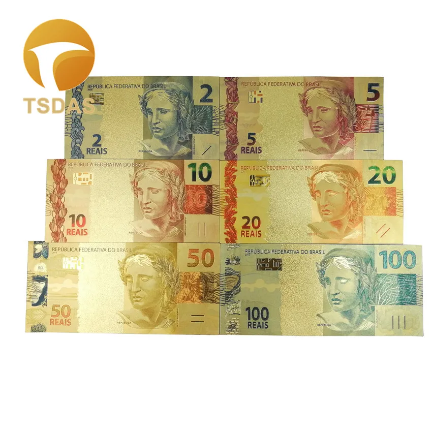 Цвет золото Бразилия 2-50 реалов банкнот Обычная Золотая банкнота ограниченная