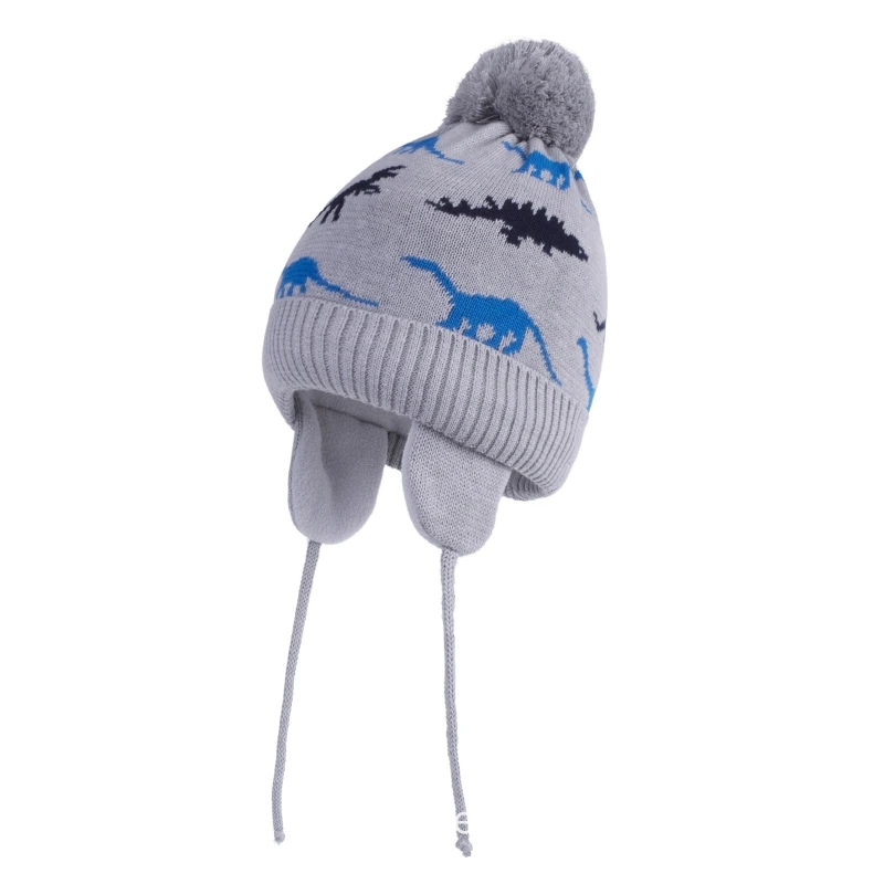 

Toddler Baby Boys Cartoon Dinosaur Jacquard Beanie Warm Knitted Hat Earflap X5XE