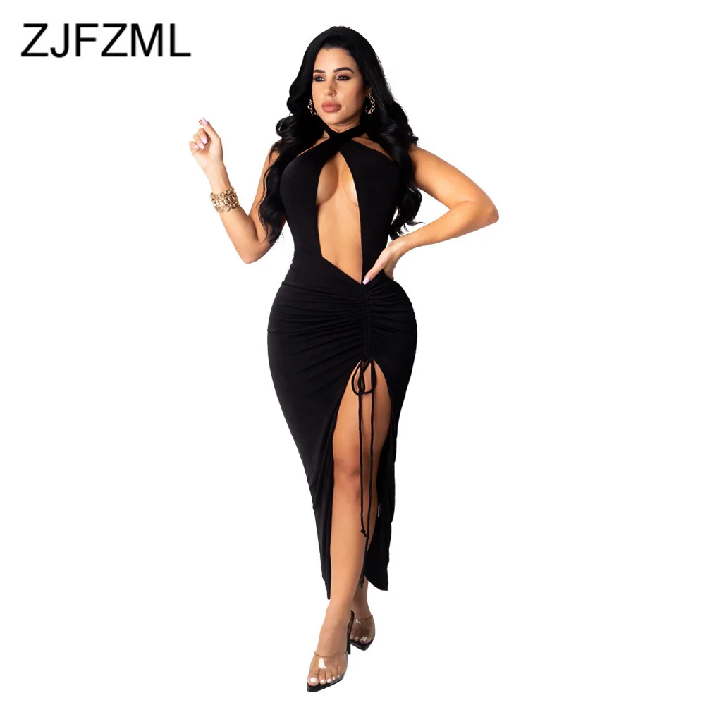 Женское платье знаменитости с рюшами черное/Розовое длинное вечернее лямкой на