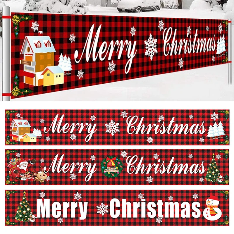 

Декоративный баннер, флаг, рождественские баннеры, 296*48 см, ткань Оксфорд, Рождественский яркий флаг, красная клетчатая Подвеска из мешковин...
