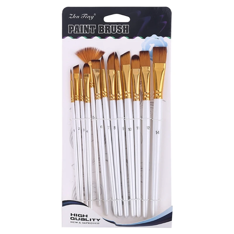 

13pcs Nylon Hair Wooden Handle Watercolor Paint Brush Pen Oil Acrylic Painting