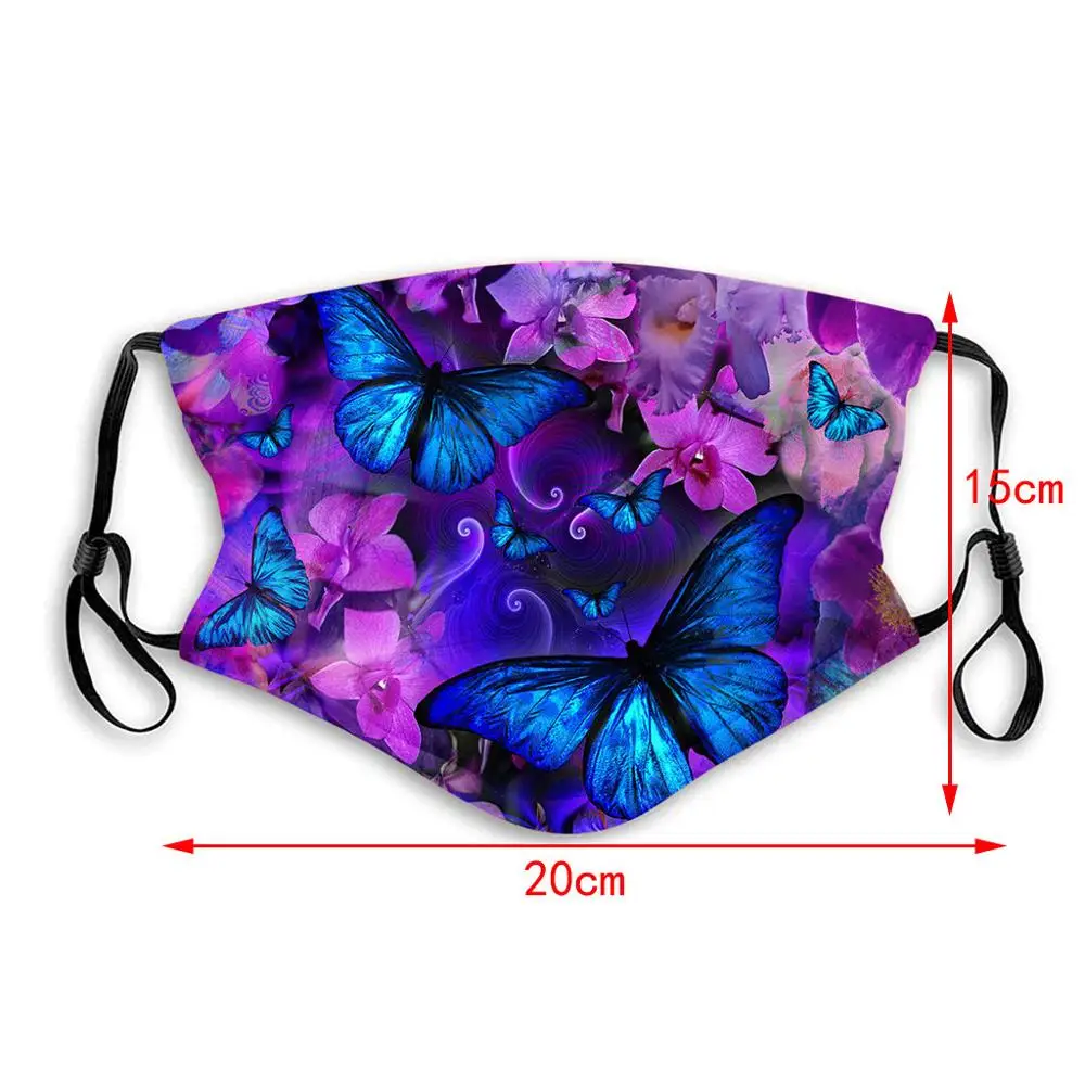 

2 PCs Masks Fashion Butterfly Print Antidust Mouth Mask Washable And Reusable Face Mask With 4PCs Gasket Face Mask Filter A