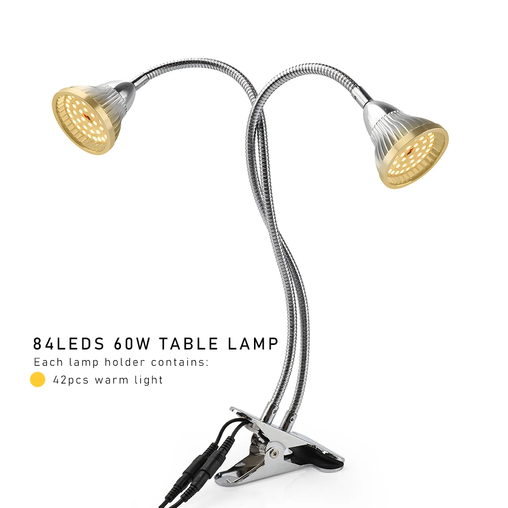 Dual Head 60w LED Plant Grow Light Sunlike Full Spectrum Flexible Clip Desk Fitolamp for Growbox Flowering Seeds Phyto Lamp | Лампы и