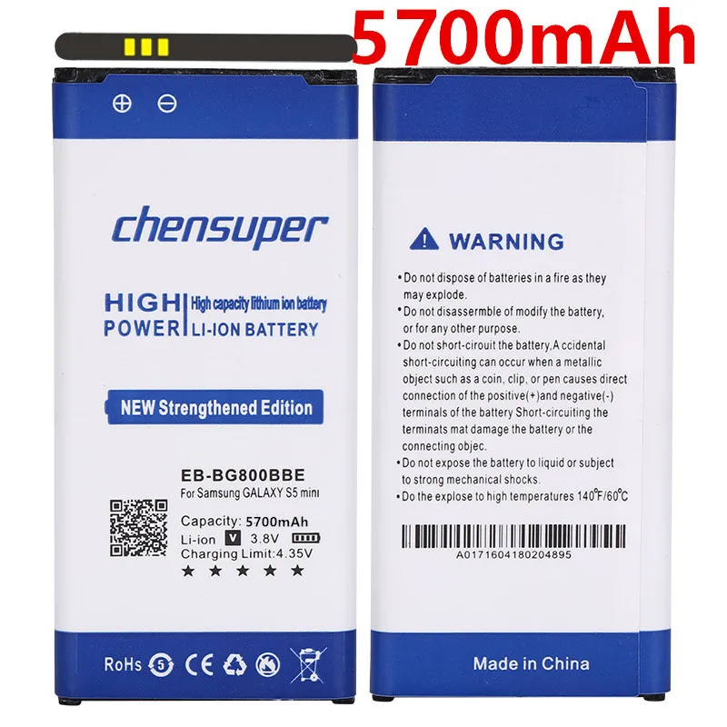 Батарея chensuper для Samsung Galaxy S5 mini мини-аккумулятор G870 с аккумулятором на 5700 мА/ч 1 2 5 |